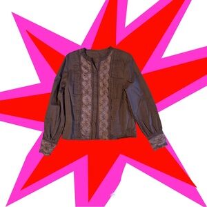 Elegant Brown Lace-Trimmed Blouse